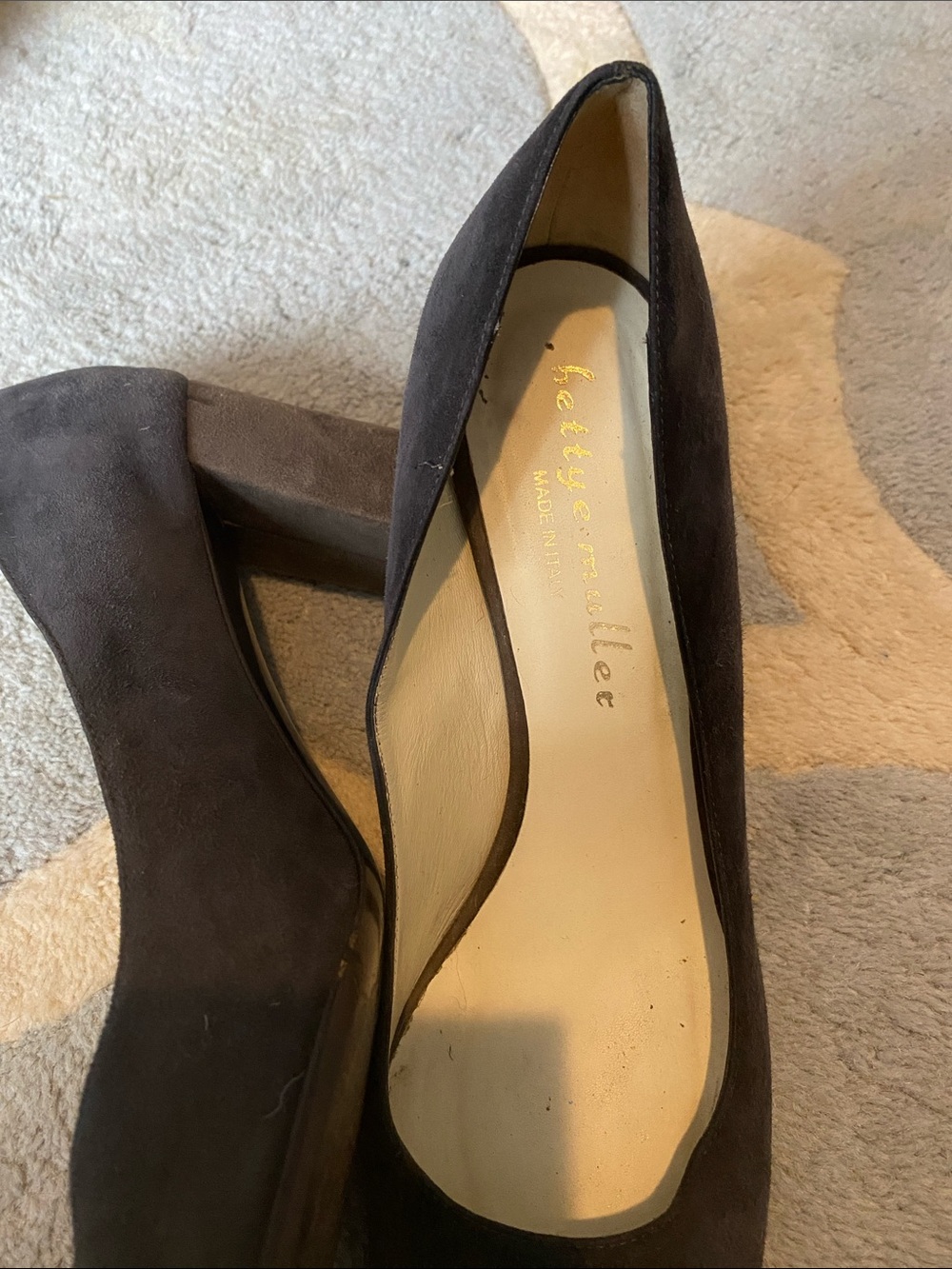 Bettye Muller Black Suede Block Heel Pumps